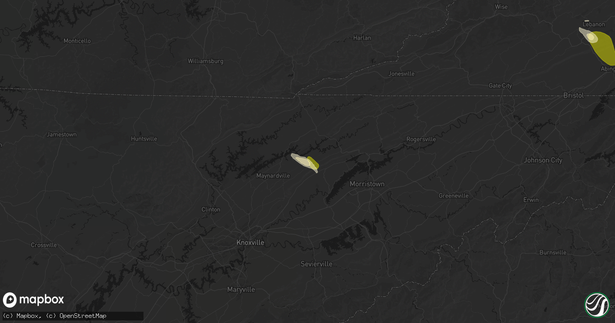 Hail map in Washburn, TN on March 21, 2026