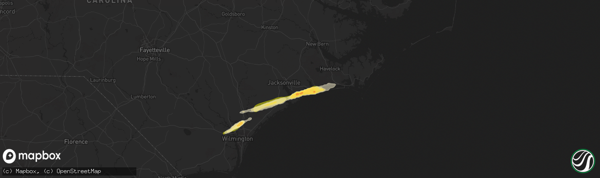 Hail map in Hubert, NC on March 22, 2014