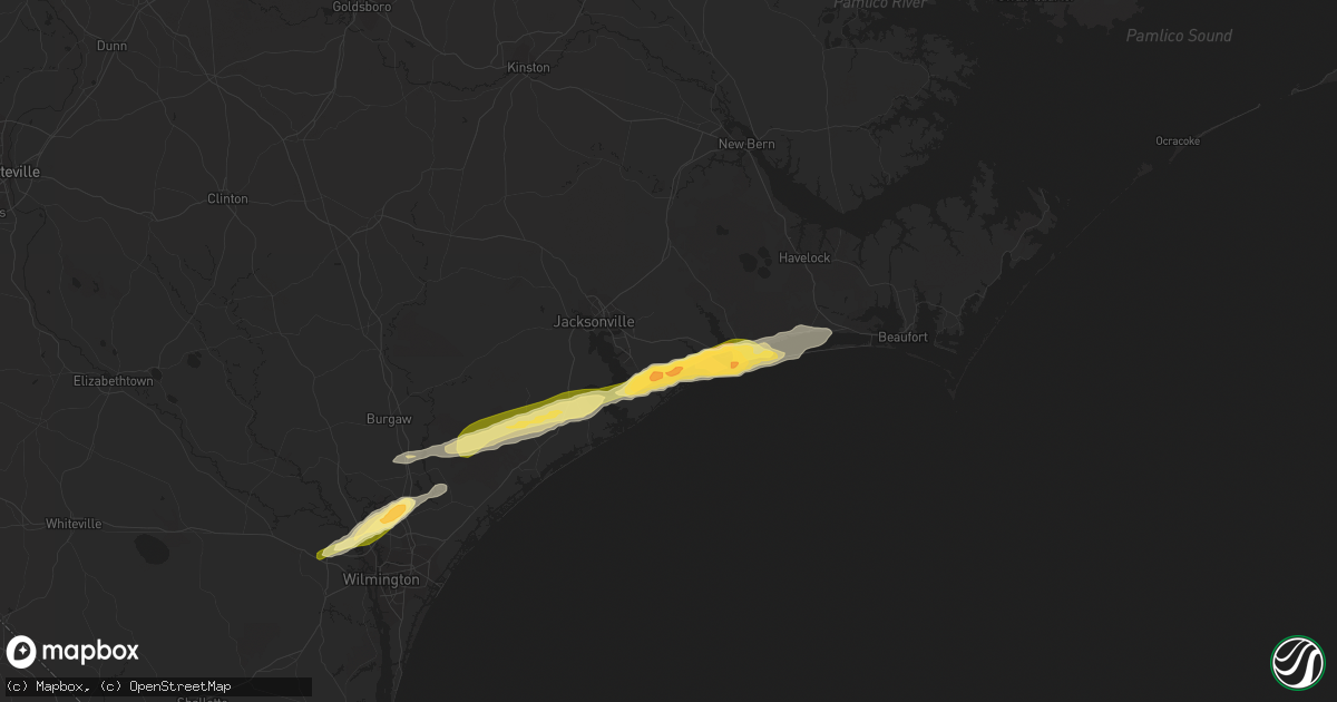 Hail map in Hubert, NC on March 22, 2014