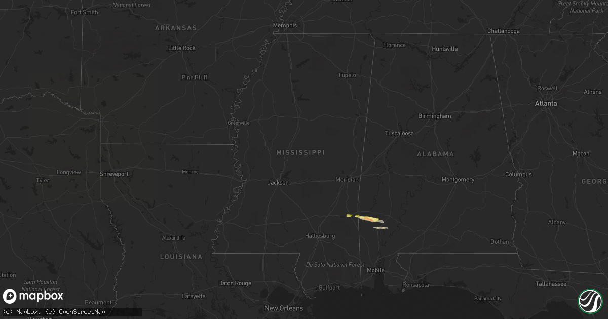 Hail map in Mississippi on March 22, 2015