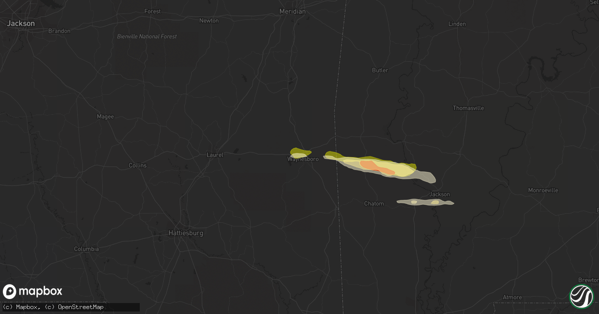 Hail map in Waynesboro, MS on March 22, 2015