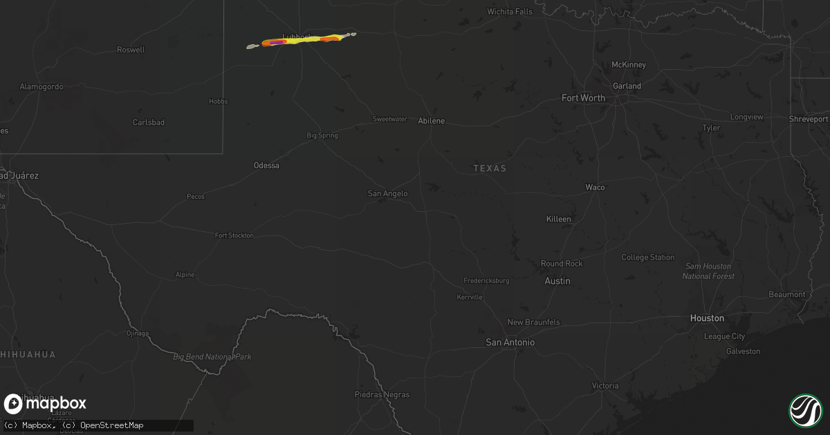Hail map in Texas on March 22, 2019