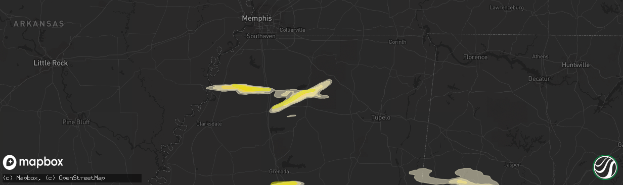 Hail map in Abbeville, MS on March 22, 2020