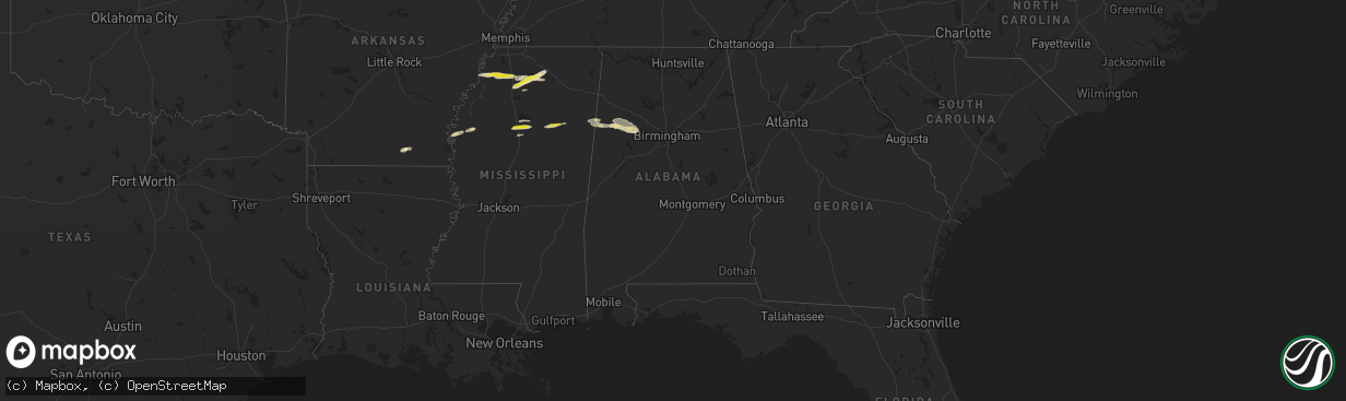 Hail map in Alabama on March 22, 2020