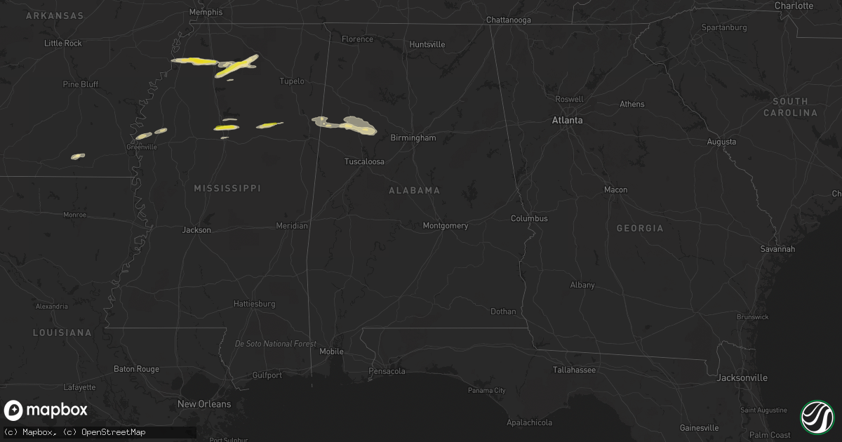Hail map in Alabama on March 22, 2020