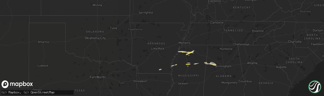 Hail map in Arkansas on March 22, 2020