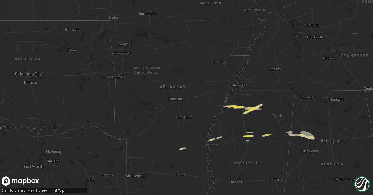 Hail map in Arkansas on March 22, 2020