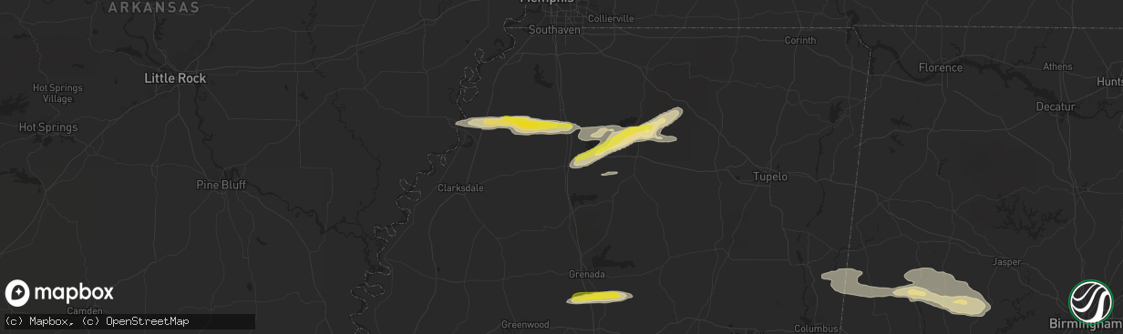 Hail map in Batesville, MS on March 22, 2020