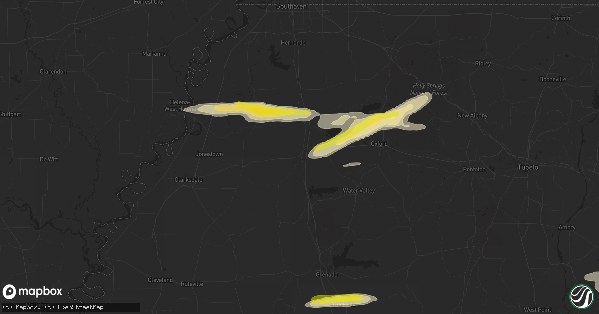 Hail map in Batesville, MS on March 22, 2020