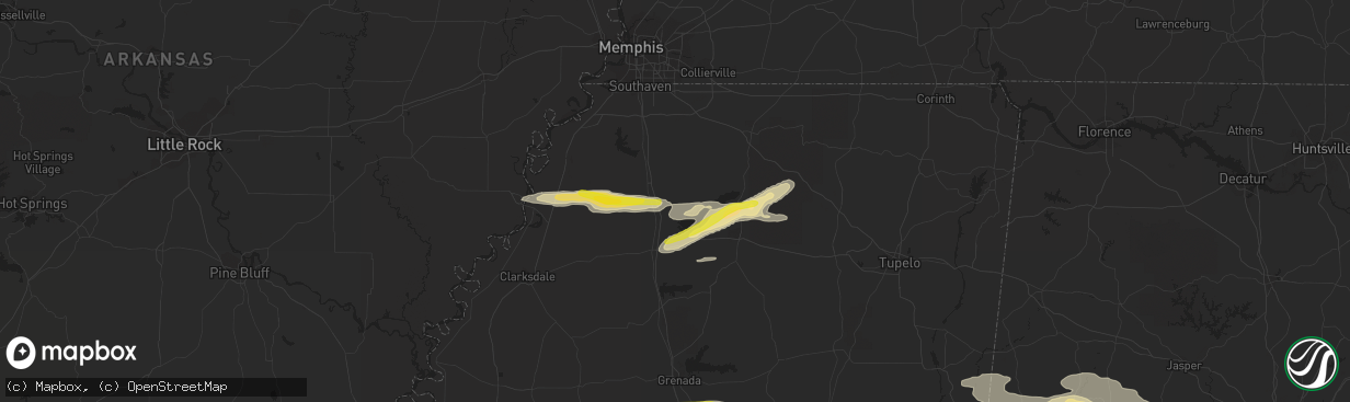 Hail map in Como, MS on March 22, 2020