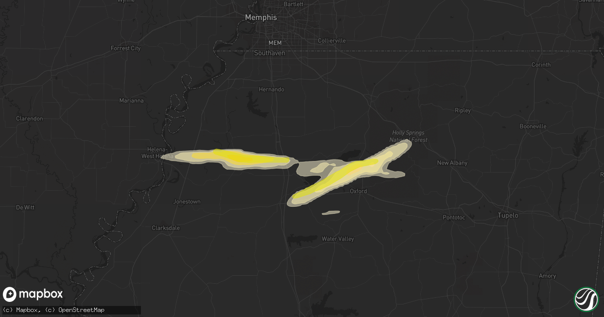 Hail map in Como, MS on March 22, 2020