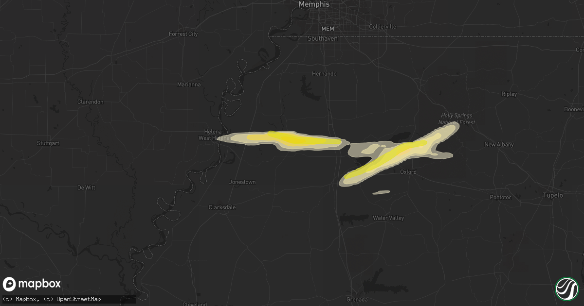 Hail map in Crenshaw, MS on March 22, 2020