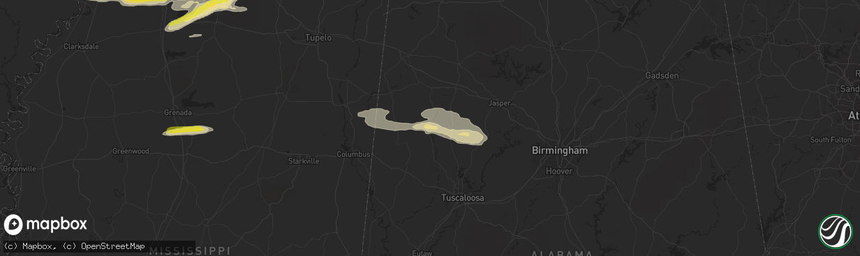 Hail map in Fayette, AL on March 22, 2020