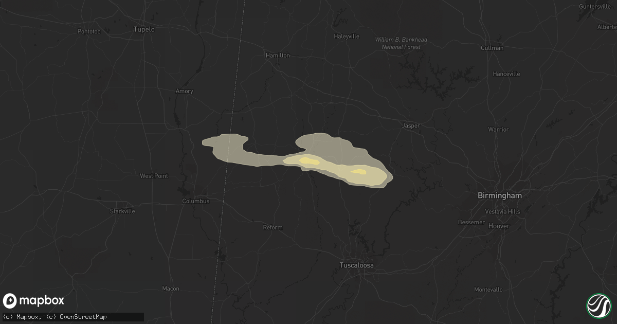 Hail map in Fayette, AL on March 22, 2020