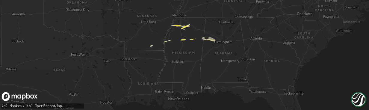 Hail map in Mississippi on March 22, 2020