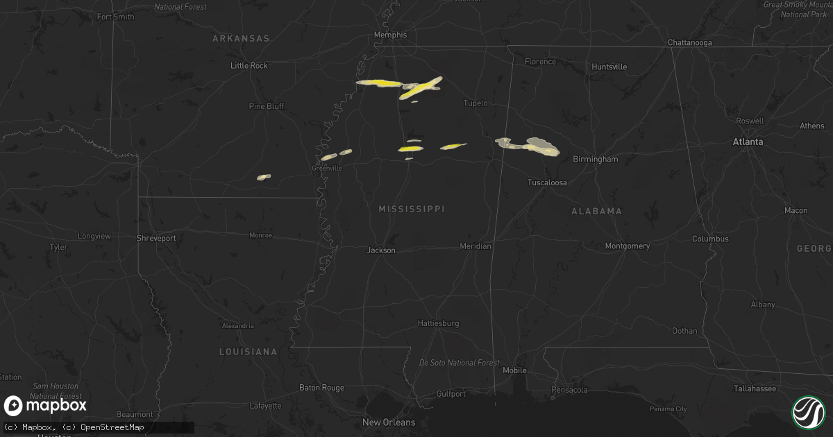 Hail map in Mississippi on March 22, 2020