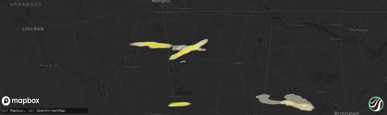 Hail map in Oxford, MS on March 22, 2020