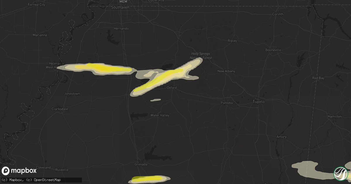 Hail map in Oxford, MS on March 22, 2020