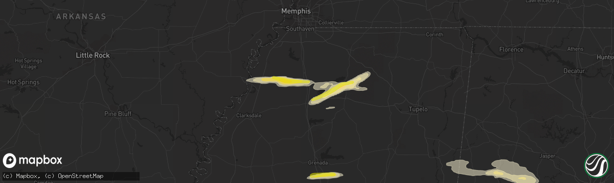 Hail map in Sardis, MS on March 22, 2020