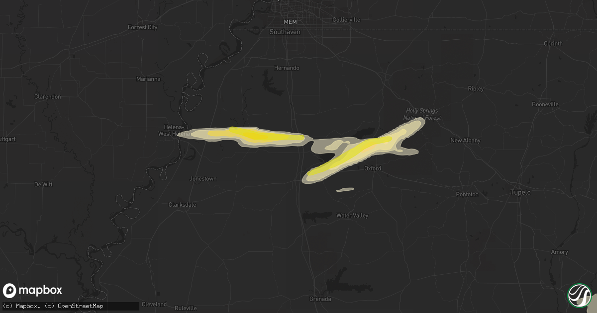 Hail map in Sardis, MS on March 22, 2020