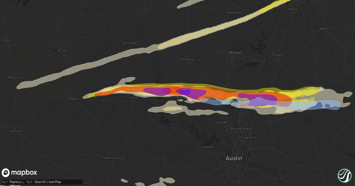 Hail map in Burnet, TX on March 22, 2021