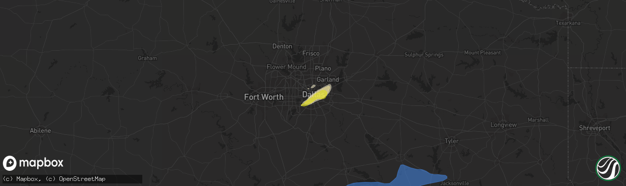 Hail map in Dallas, TX on March 22, 2021