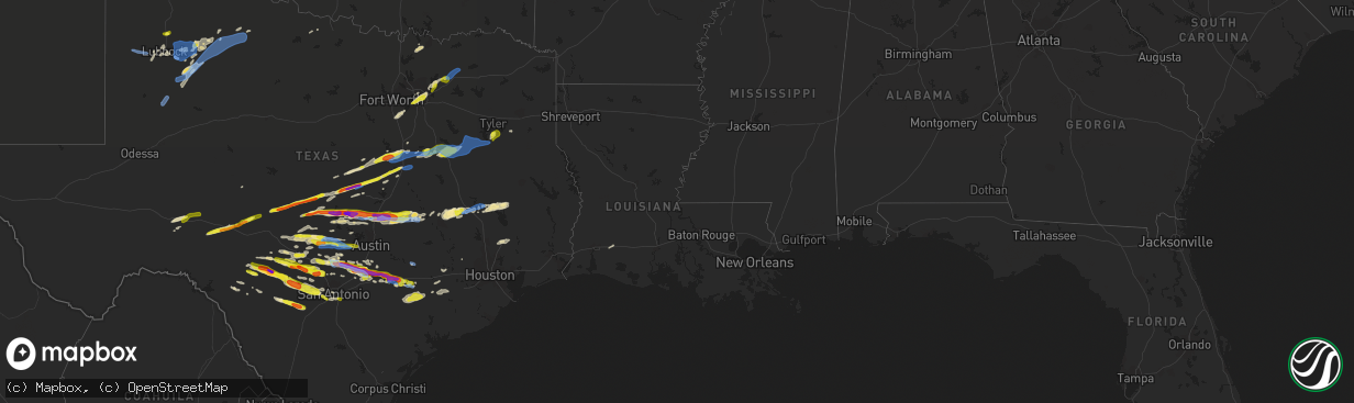 Hail map in Louisiana on March 22, 2021