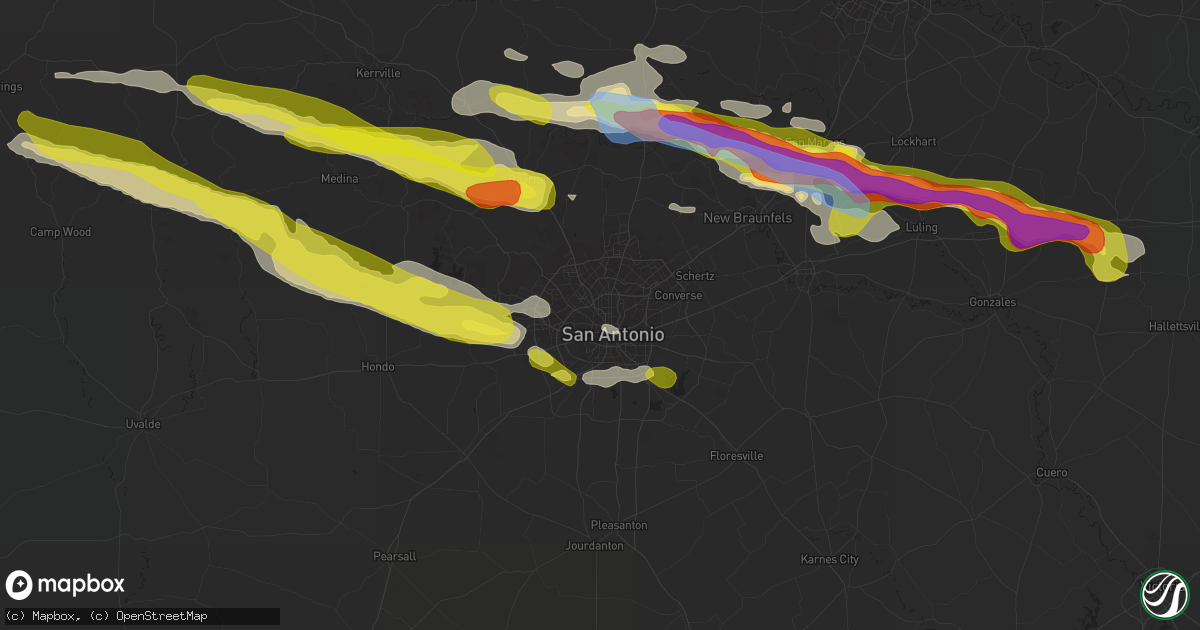 Hail map in San Antonio, TX on March 22, 2021