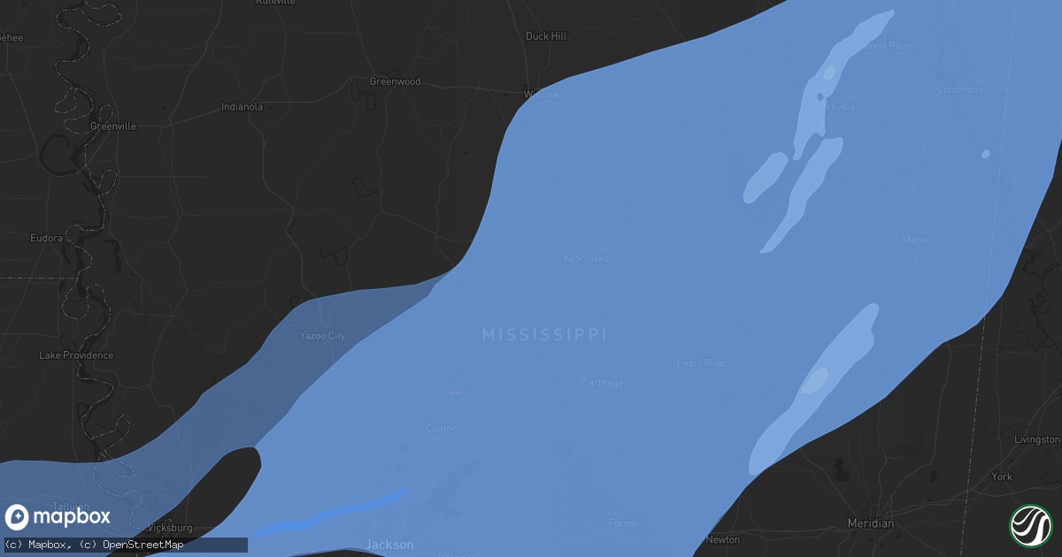 Hail map in Jackson, MS on March 22, 2022