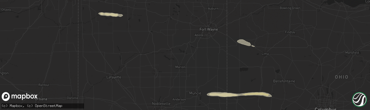 Hail map in Farmland, IN on March 22, 2023