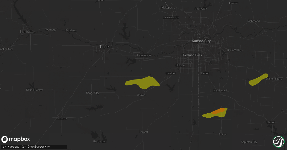 Hail map in Baldwin City, KS on March 22, 2025