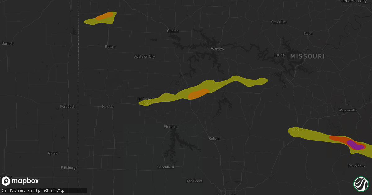 Hail map in Collins, MO on March 22, 2025