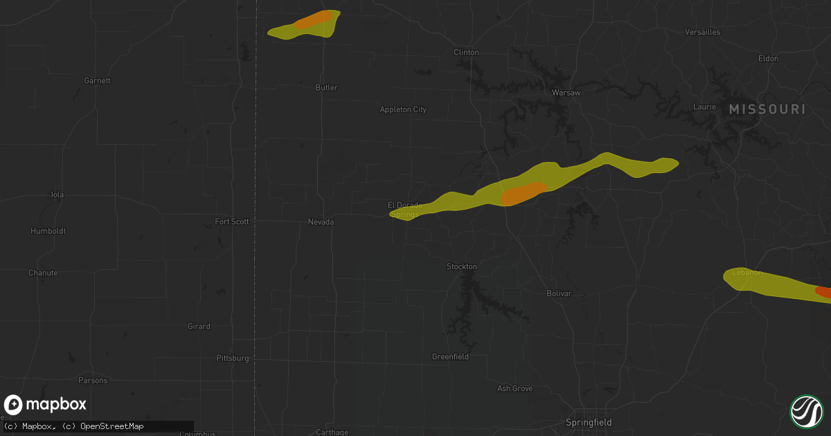 Hail map in El Dorado Springs, MO on March 22, 2025