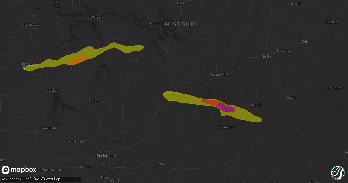 Hail map in Lebanon, MO on March 22, 2025