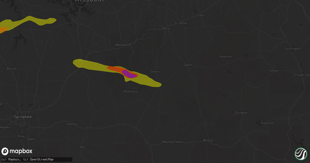 Hail map in Licking, MO on March 22, 2025