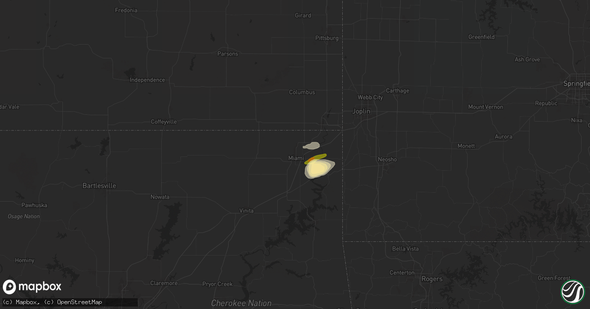 Hail map in Miami, OK on March 22, 2025