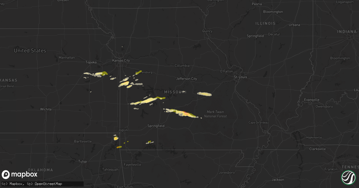 Hail map in Missouri on March 22, 2025