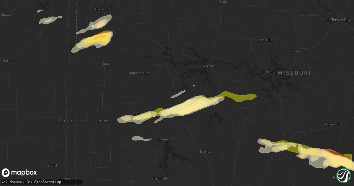 Hail map in Osceola, MO on March 22, 2025