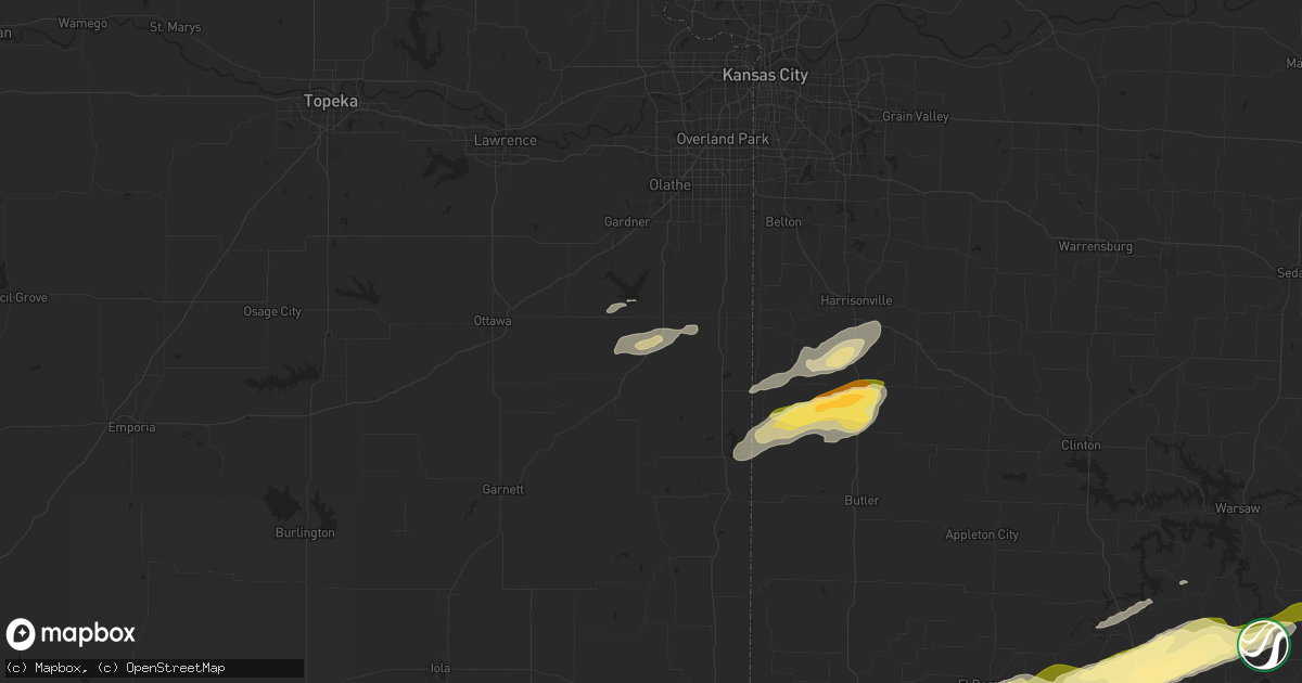 Hail map in Paola, KS on March 22, 2025
