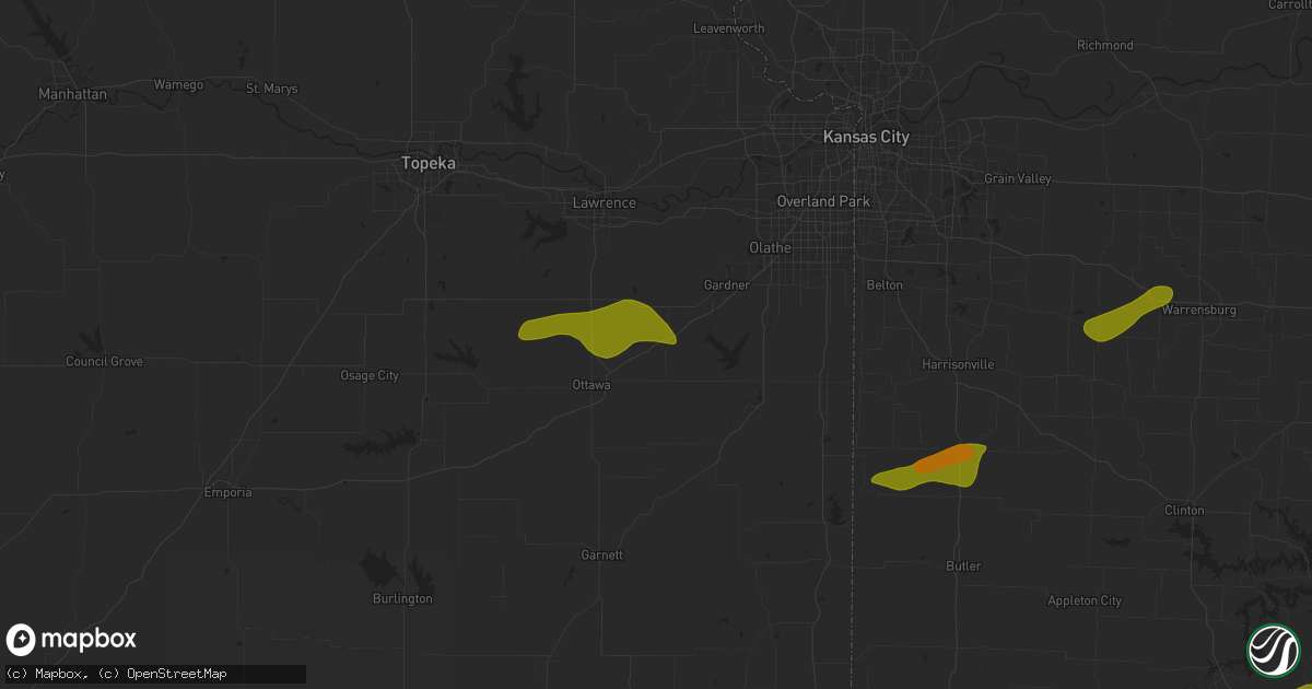 Hail map in Wellsville, KS on March 22, 2025
