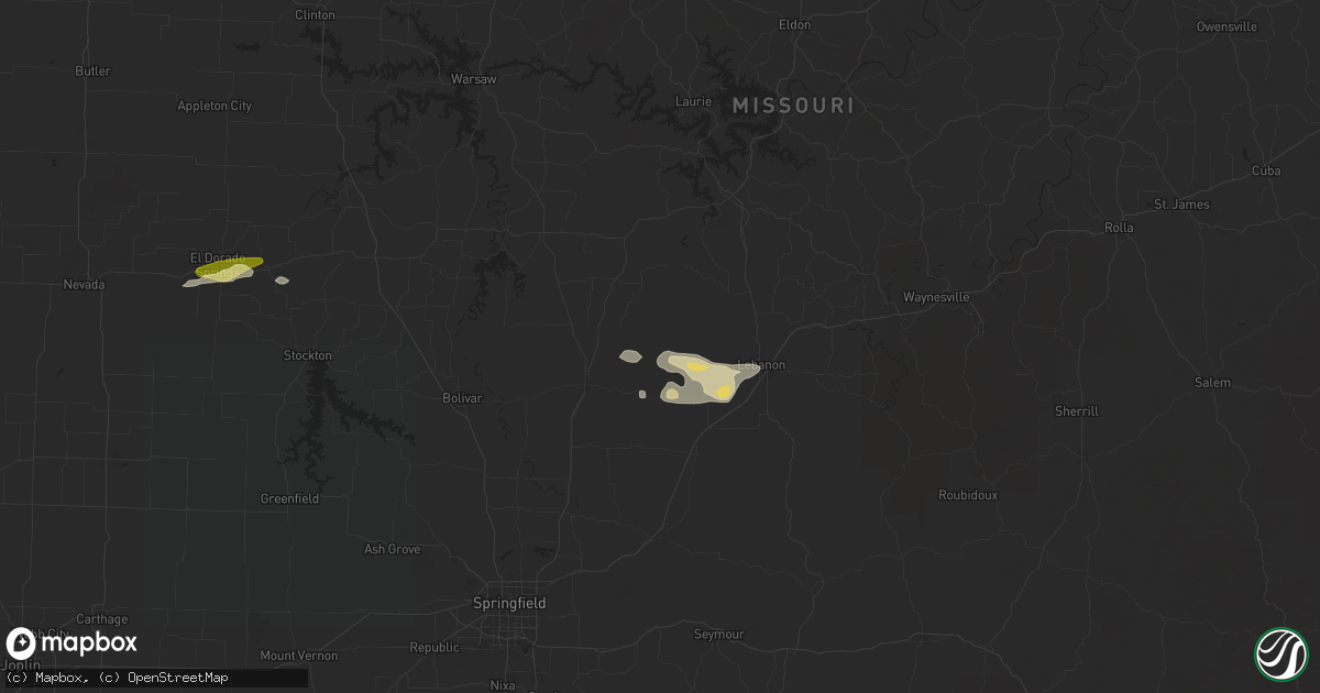 Hail map in Windyville, MO on March 22, 2025