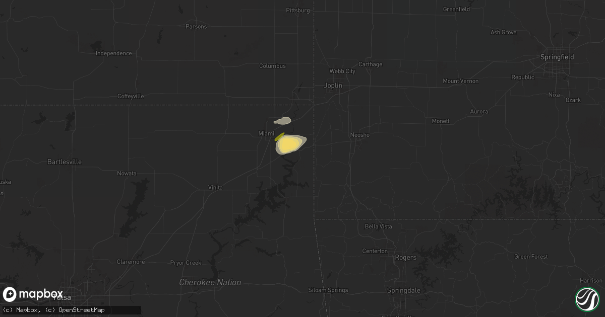 Hail map in Wyandotte, OK on March 22, 2025