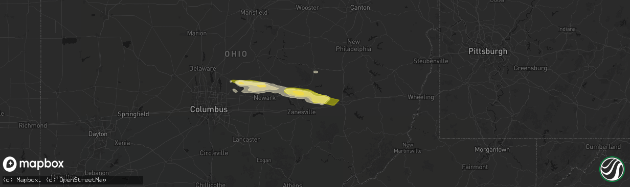 Hail map in Adamsville, OH on March 22, 2026