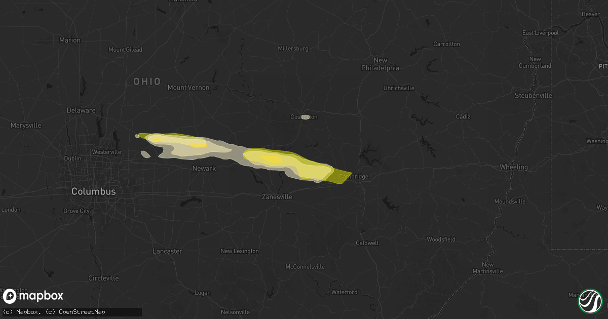 Hail map in Adamsville, OH on March 22, 2026