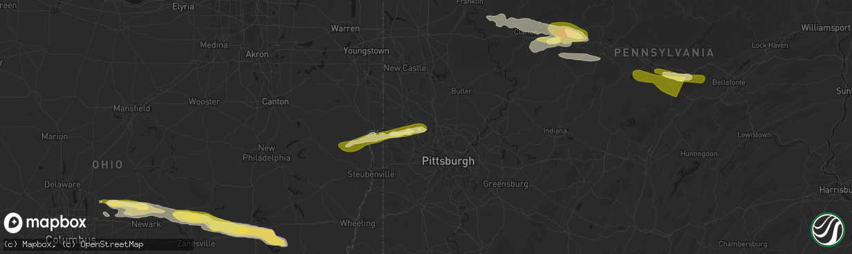 Hail map in Baden, PA on March 22, 2026