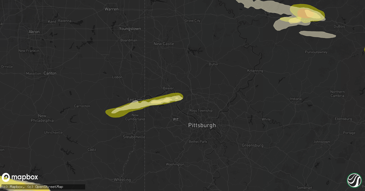 Hail map in Baden, PA on March 22, 2026