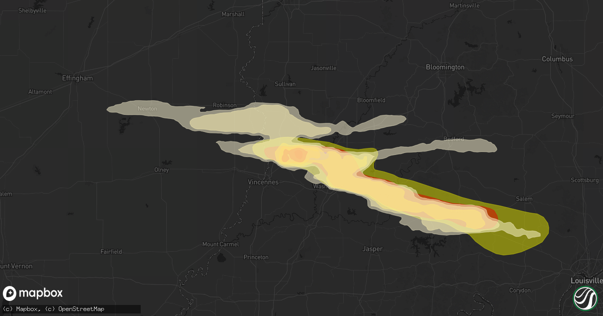 Hail map in Bicknell, IN on March 22, 2026