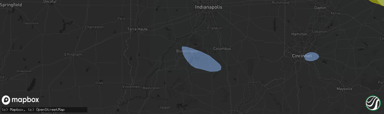 Hail map in Bloomington, IN on March 22, 2026
