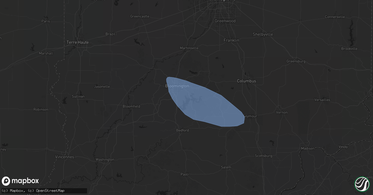 Hail map in Bloomington, IN on March 22, 2026