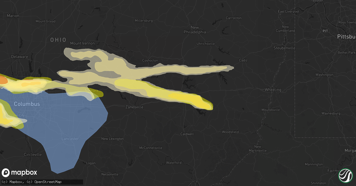Hail map in Cambridge, OH on March 22, 2026
